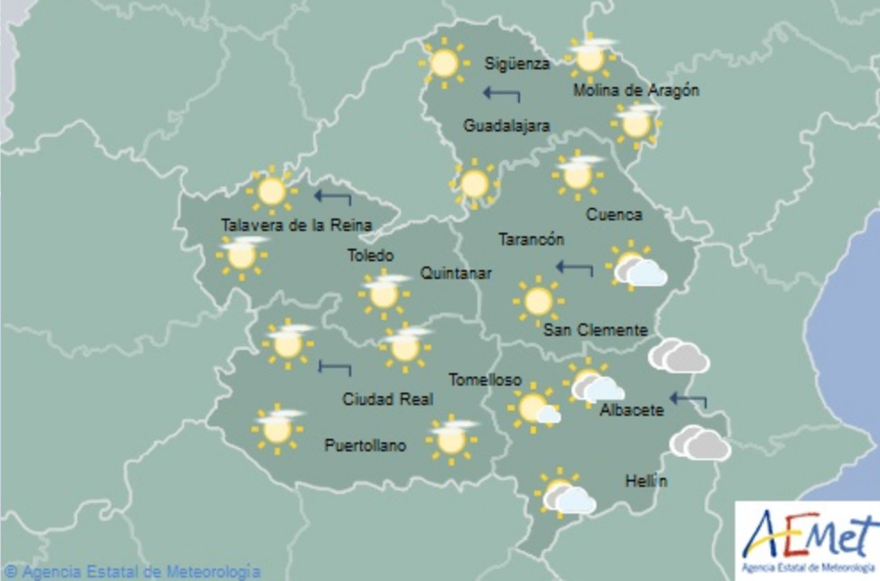 Previsiones de Aemet para hoy, martes 13, en Castilla-La Mancha.