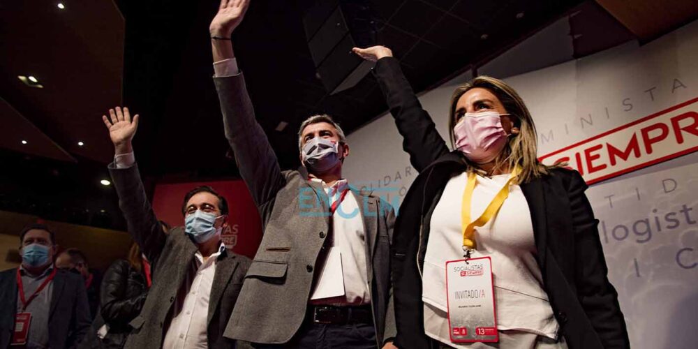 José Manuel Albares, Álvaro Gutiérrez y Milagros Tolón, en el 13 Congreso Provincial del PSOE de Toledo. Foto: Rebeca Arango.