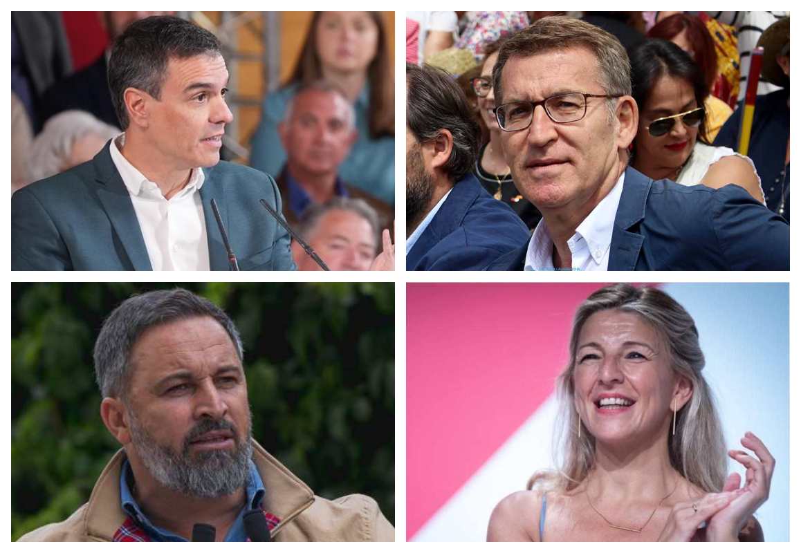 Pedro Sánchez, Alberto Núñez Feijóo, Santiago Abascal y Yolanda Díaz.