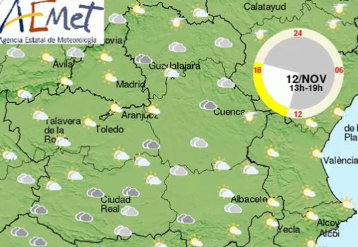 Mapa del tiempo de la Aemet para hoy domingo en CLM.