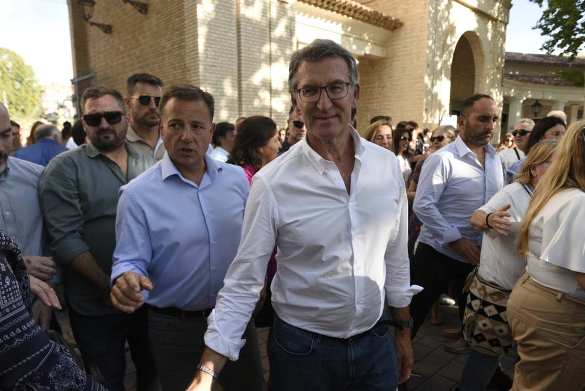 El presidente del Partido Popular, Alberto Núñez Feijóo, ha asistido esta tarde a la Feria de Albacete. Imagen: EP/Víctor Fernández.