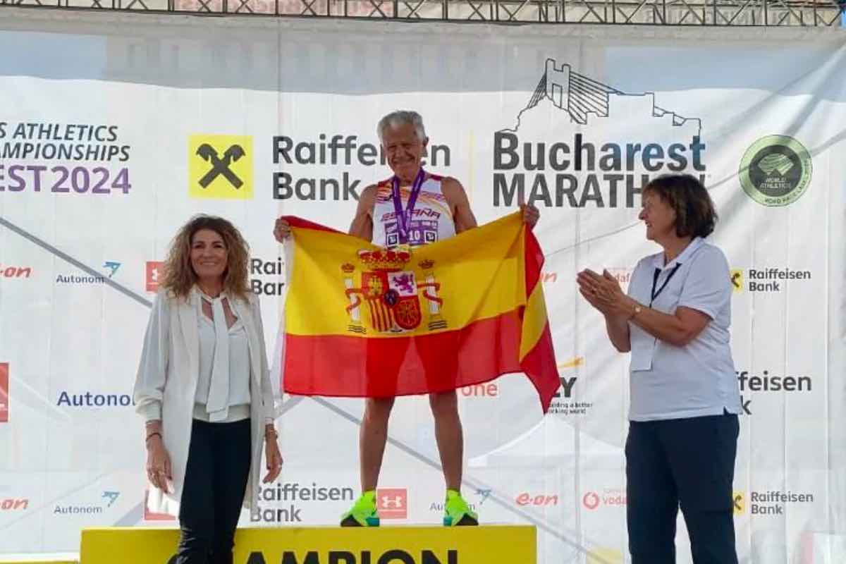 El toledano Juan López se ha convertido este domingo en el campeón mundial Máster M80 de Maratón en Bucarest/Foto: @cvelazquezromo en la red social X.