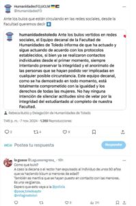 Captura de pantalla de las redes sociales de la Facultad de Humanidades de la UCLM