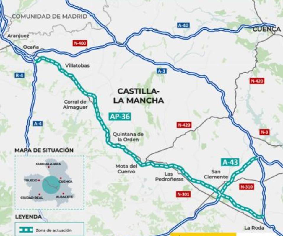 Obras durante un año en tramos de las autopistas AP-36 y A-43 en CLM.