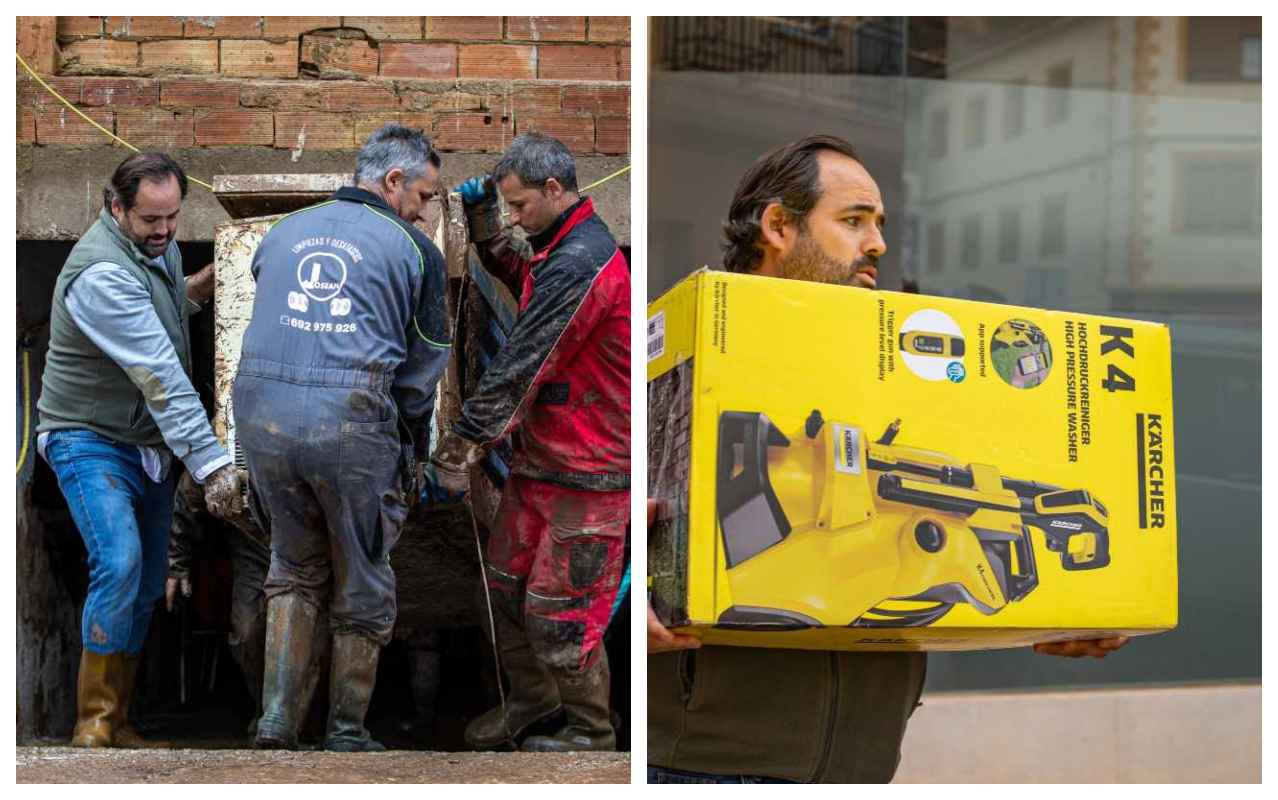 Paco Núñez, presidente del PP de Castilla-La Mancha, en las tareas de limpieza en Mira (Cuenca).