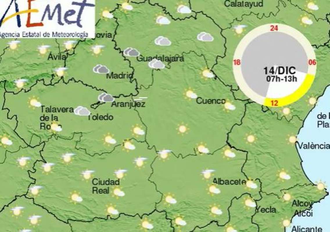 El mapa del tiempo en CLM para el sábado.