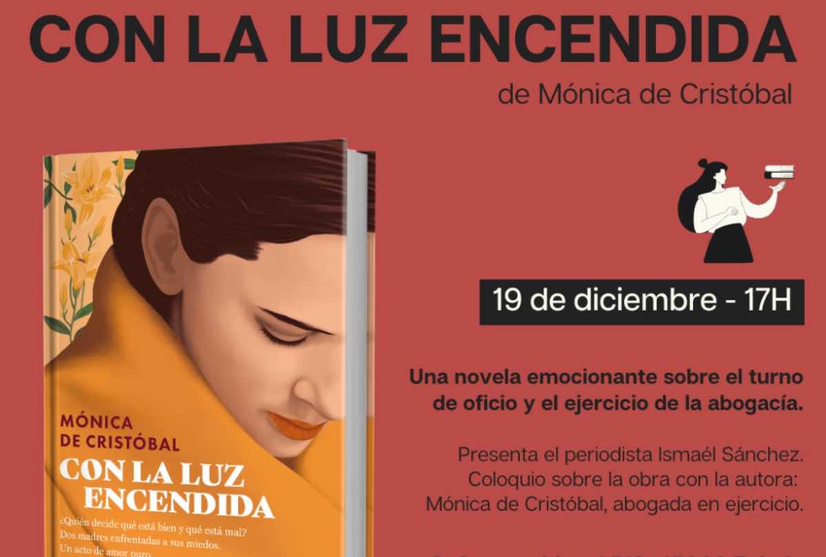 Foto de presentación de la novela Con la luz encendida, de Mónica de Cristóbal