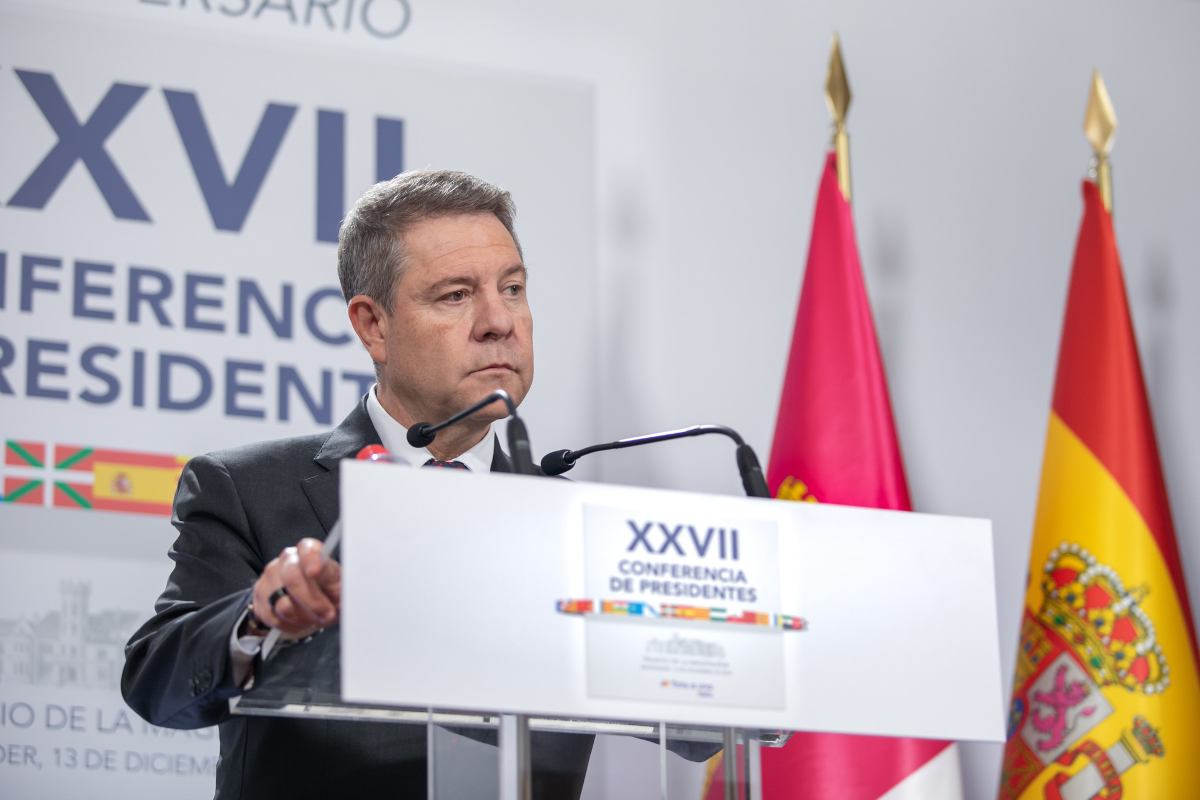 Emiliano García-Page, durante su discurso posterior a la Conferencia de Presidentes.