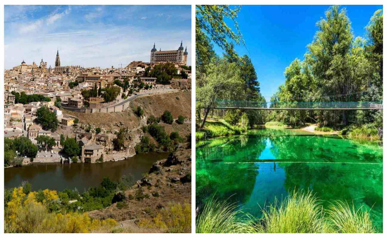 La ciudad de Toledo y el Parque Natural del Alto Tajo.