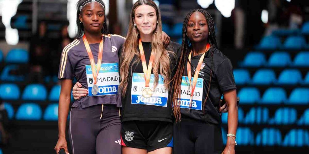 Podium del Campeonato de España de salto de longitud con Carmen Rosales en lo más alto. Foto: RFEA.