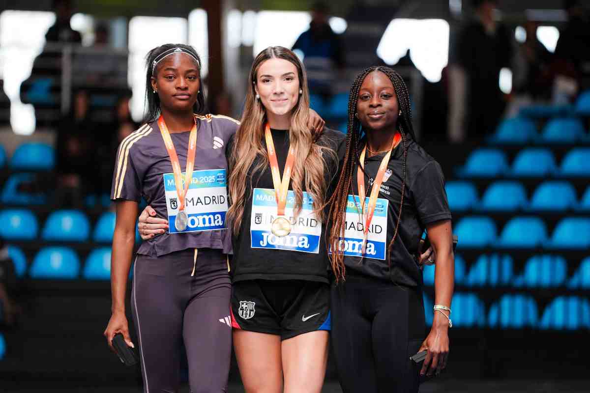 Podium del Campeonato de España de salto de longitud con Carmen Rosales en lo más alto. Foto: RFEA.