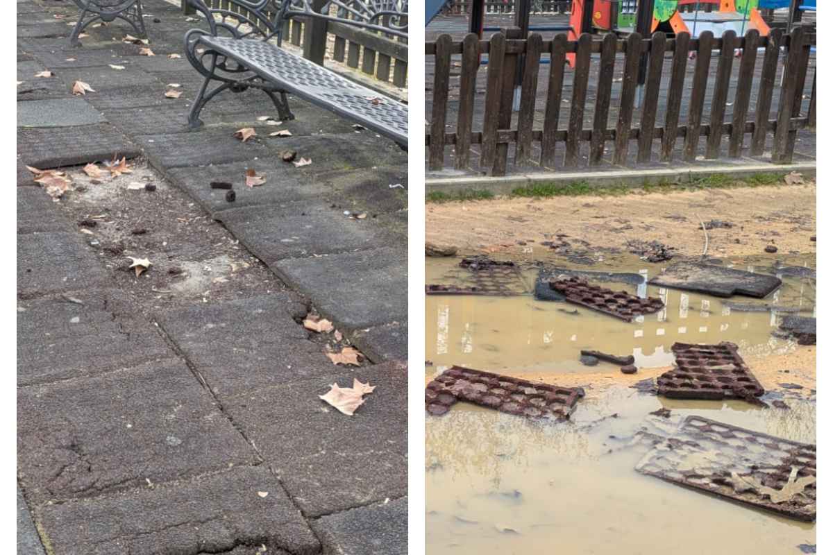 Destrozos en parques infantiles de Talavera. Foto: PSOE de Talavera