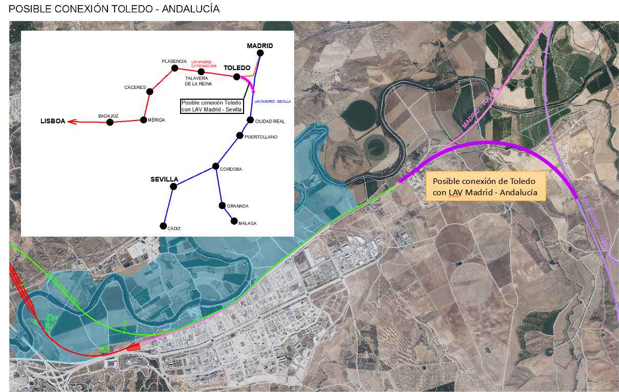 Bypass de Toledo con la línea de Andalucía.